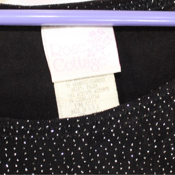Vintage black glitter short sleeve mini dress women’s xl 16 rose cottage - Picture 4 of 4
